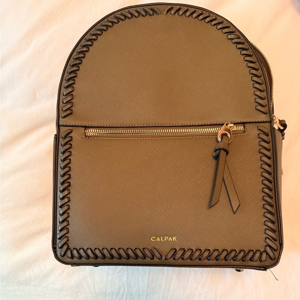 Calpak Taupe Backpack with Black Whipstitch Trim